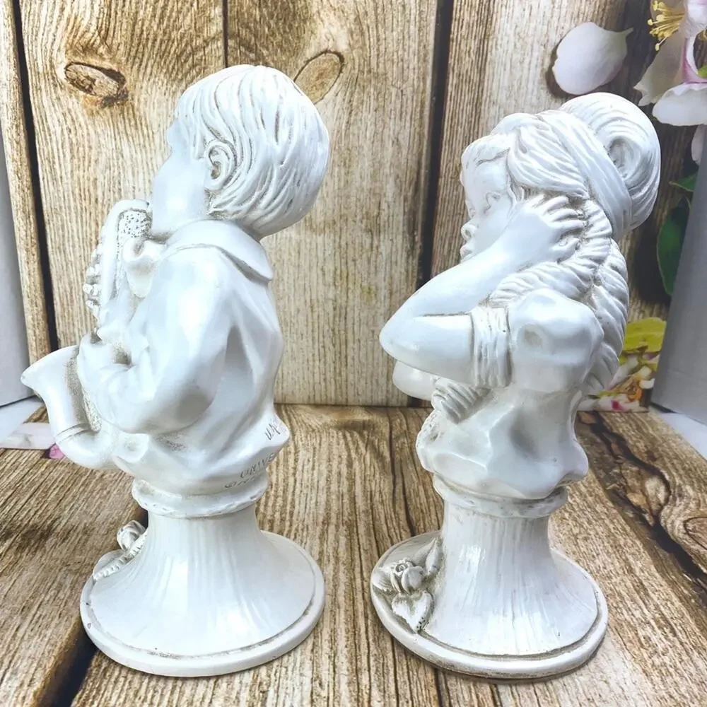 VTG 1971 U Kendrick Boy Girl Statues 9 inch Boy Saxophone Girl Covering Ears